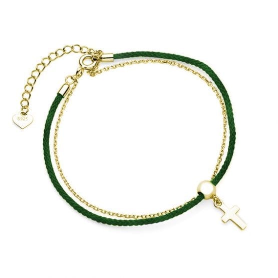 Bransoletka sznurkowo-łańcuszkowa z krzyżykiem
