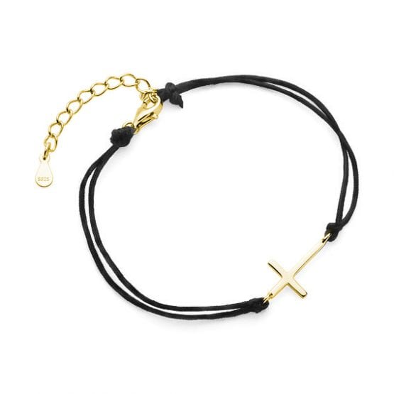 Bransoletka z krzyżykiem czarna pozłacana