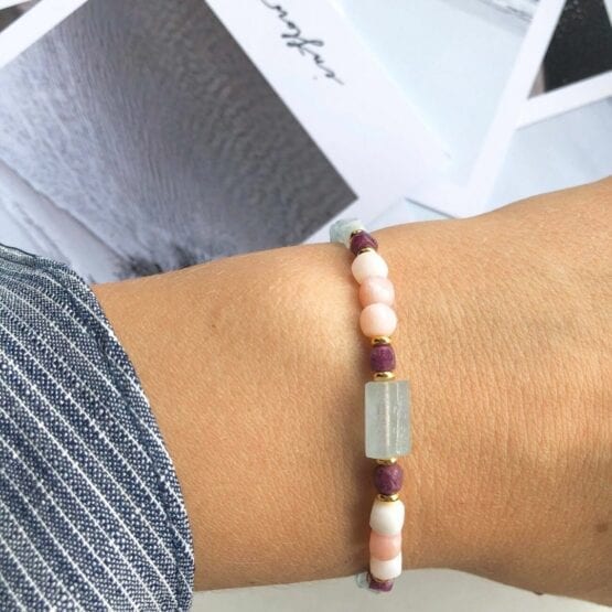 Bransoletka SILK akwamaryn, opal, rubin