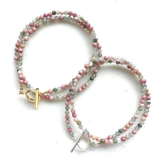 Naszyjnik choker SIMPLE rodonit, labradoryt, agat