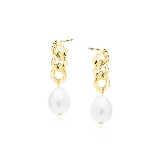 Kolczyki perełki na łańcuszku pozłacane