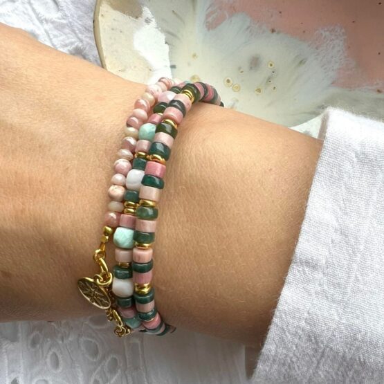 Bransoletka DISK rodonit, agat mszysty