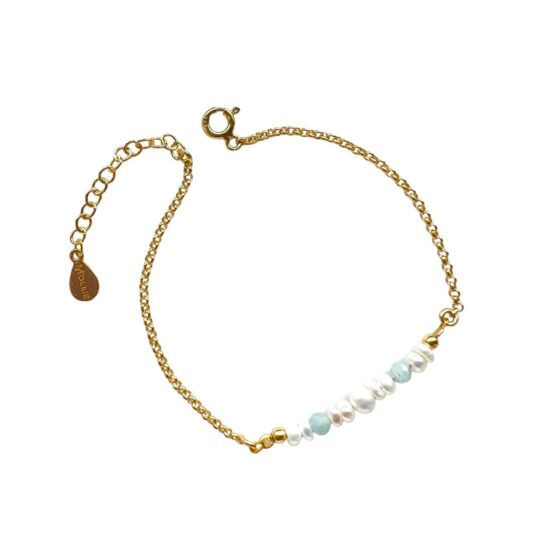 Bransoletka CHAIN perła i akwamaryn