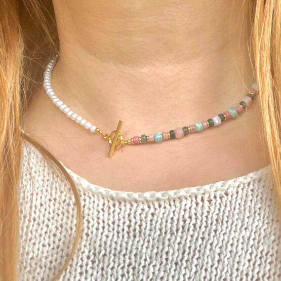 Naszyjnik CUBE rose perła