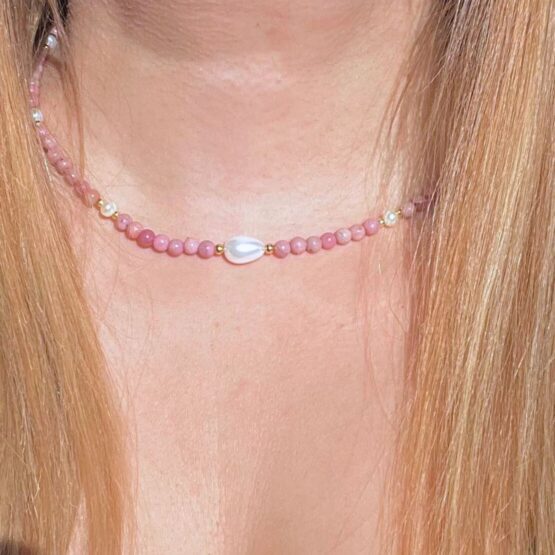 Naszyjnik BRIDE rodonit, perła