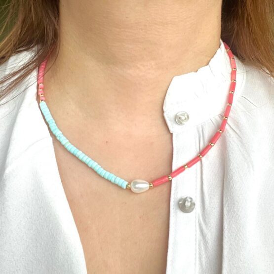 Naszyjnik GOOD VIBES koral, magnezyt i perła