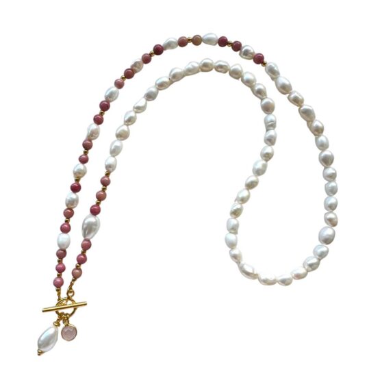 Naszyjnik PASTEL perła i rodonit