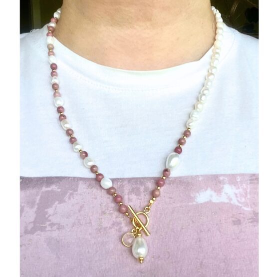 Naszyjnik PASTEL perła i rodonit