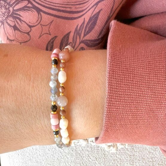 Bransoletka CALM perła, kamień słoneczny, rodonit