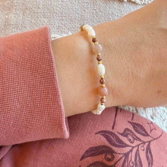 Bransoletka CALM perła, kamień słoneczny, rodonit