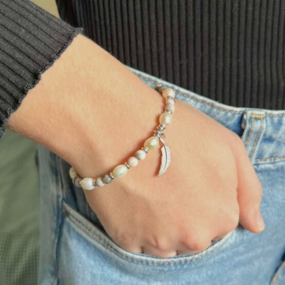 Bransoletka FEATHER perła, jaspis